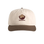 Front view of a cream and brown two-tone cap with embroidered basket of pandesal and "PANDESAL" text.