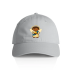 Front view of a light gray dad hat featuring the Light Guardian angel embroidery.