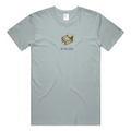 Front view of the For the Table t-shirt in Sea Glass featuring a sardine tin chest graphic