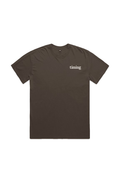 Brown t-shirt with 'timing' text on a white background