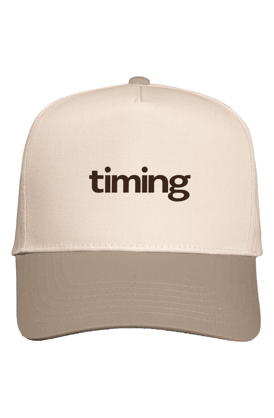 Beige two-tone Timing cap with dark brown embroidered wordmark and taupe brim