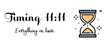 Timing 11:11 logo featuring handwritten "Everything in Time" text alongside an illustrated hourglass icon.
