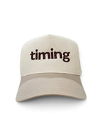 Beige two-tone Timing cap with dark brown embroidered wordmark and taupe brim